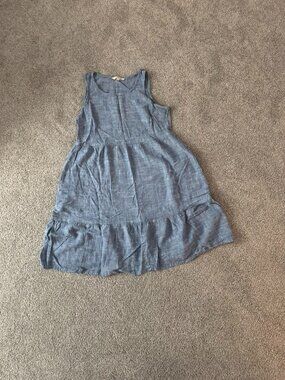 Briggs Chambray Blue Linen Blend Tiered Sleeveless Dress with Pockets M